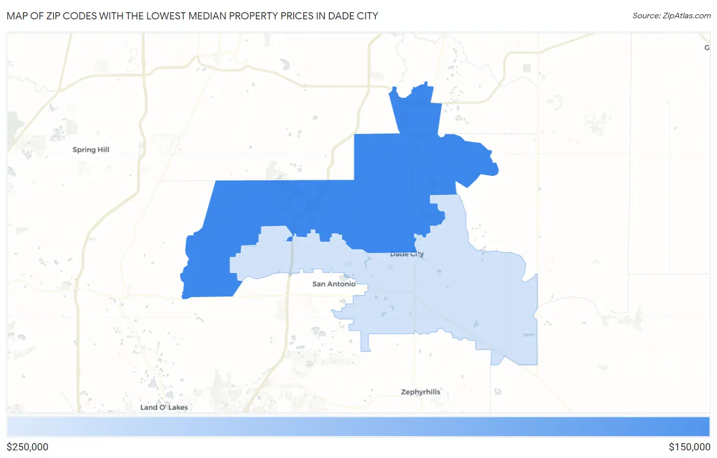 Zip Codes with the Lowest Median Property Prices in Dade City Map