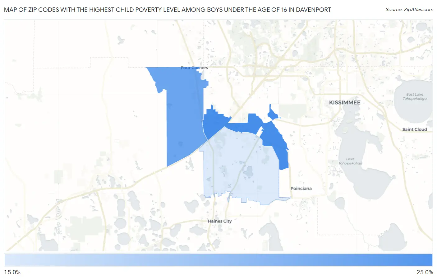 Zip Codes with the Highest Child Poverty Level Among Boys Under the Age of 16 in Davenport Map