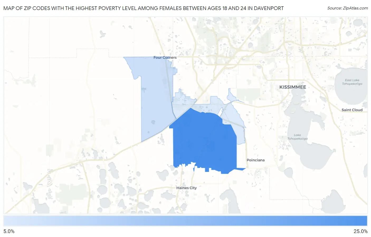 Zip Codes with the Highest Poverty Level Among Females Between Ages 18 and 24 in Davenport Map