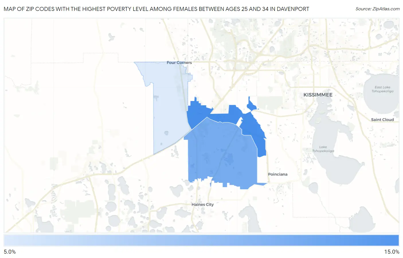 Zip Codes with the Highest Poverty Level Among Females Between Ages 25 and 34 in Davenport Map