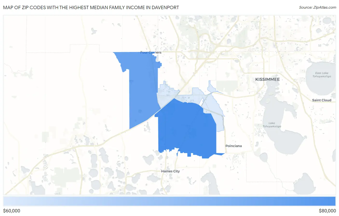 Zip Codes with the Highest Median Family Income in Davenport Map
