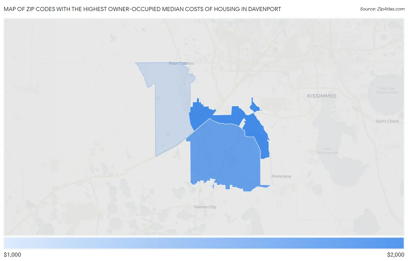 Zip Codes with the Highest Owner-Occupied Median Costs of Housing in Davenport Map