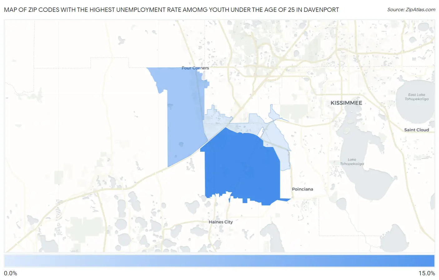 Zip Codes with the Highest Unemployment Rate Amomg Youth Under the Age of 25 in Davenport Map