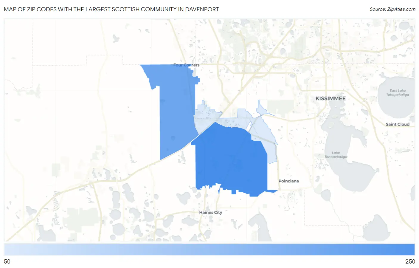 Zip Codes with the Largest Scottish Community in Davenport Map