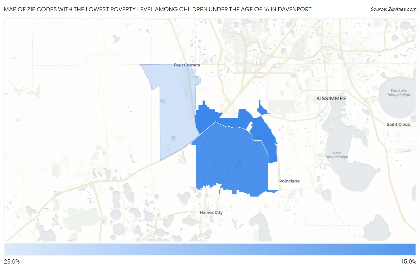 Zip Codes with the Lowest Poverty Level Among Children Under the Age of 16 in Davenport Map