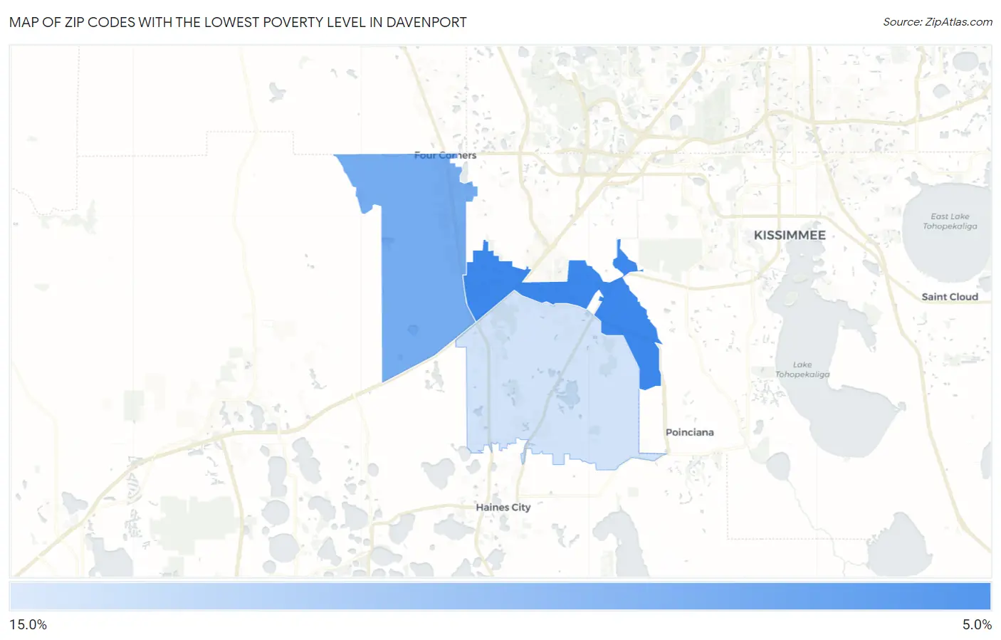 Zip Codes with the Lowest Poverty Level in Davenport Map