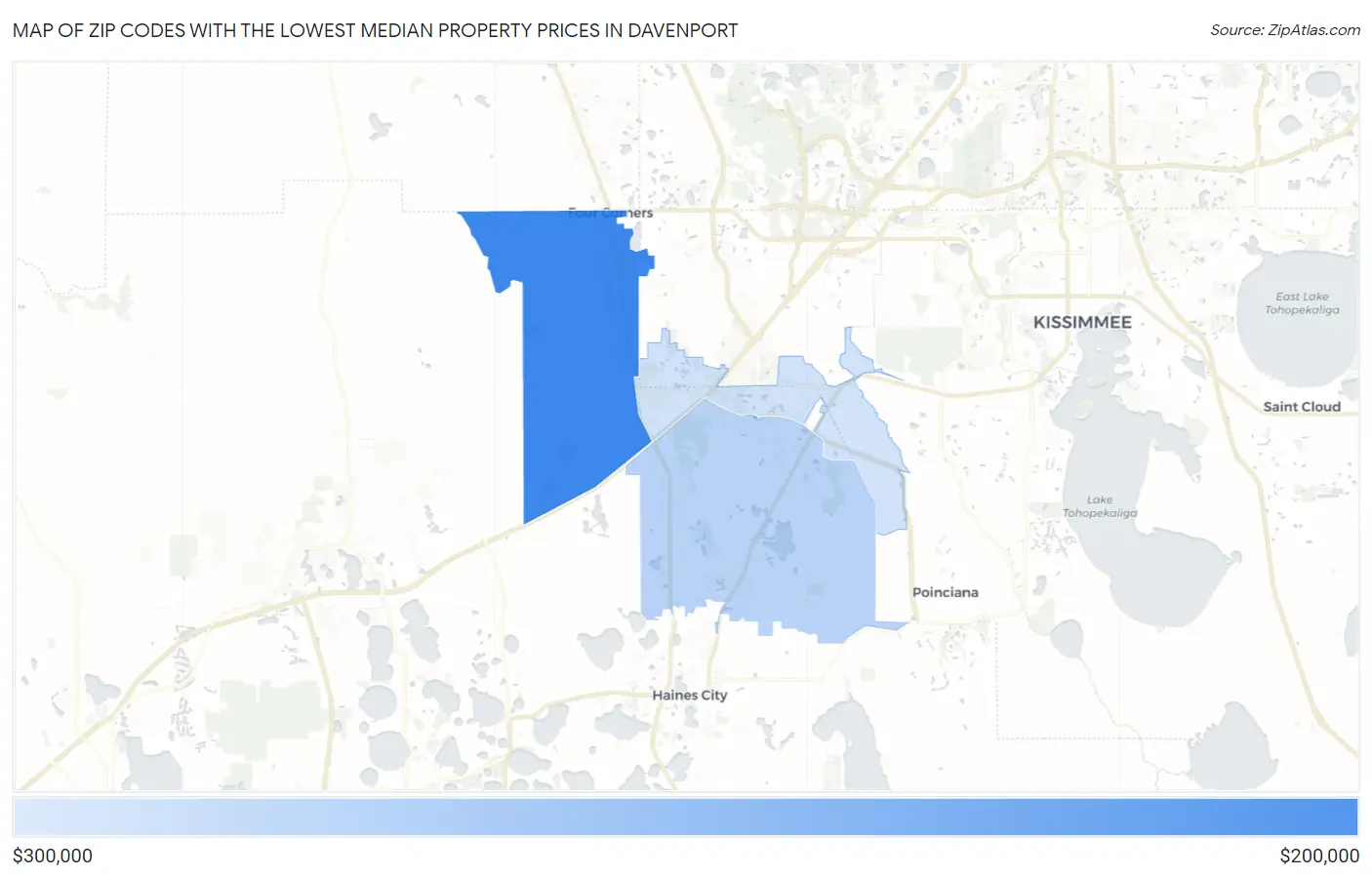 Zip Codes with the Lowest Median Property Prices in Davenport Map