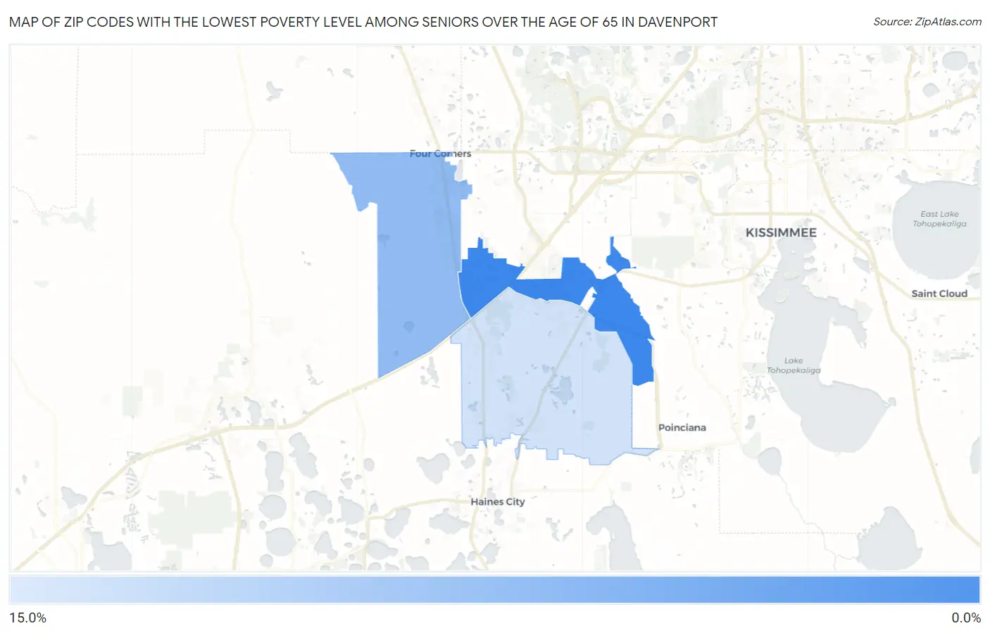 Zip Codes with the Lowest Poverty Level Among Seniors Over the Age of 65 in Davenport Map