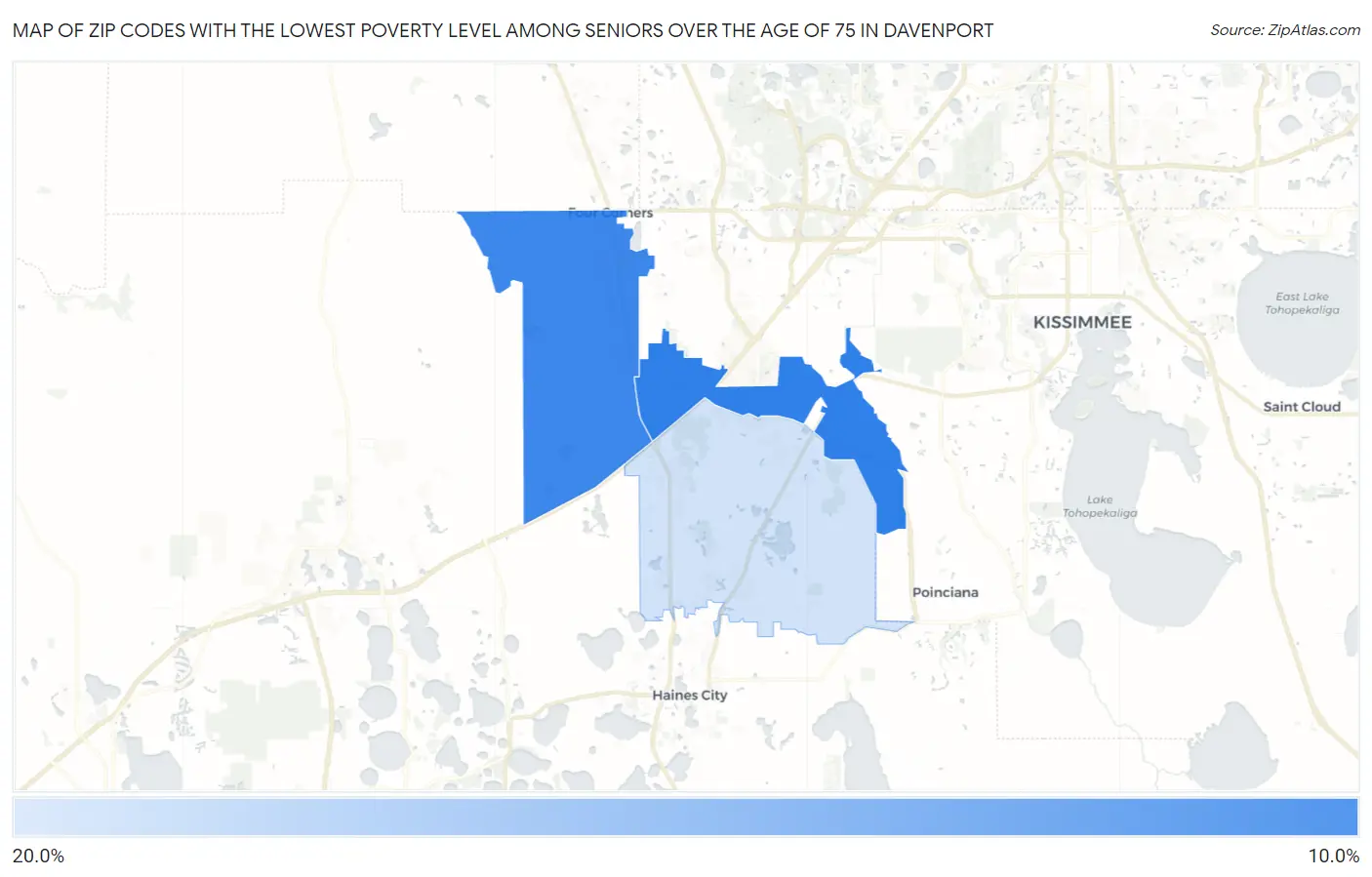 Zip Codes with the Lowest Poverty Level Among Seniors Over the Age of 75 in Davenport Map