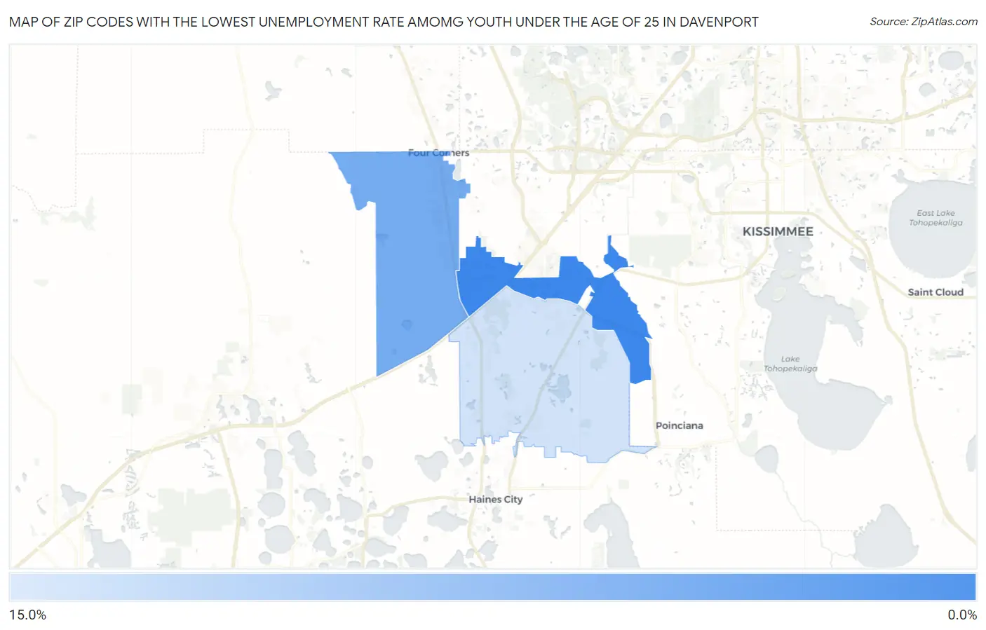 Zip Codes with the Lowest Unemployment Rate Amomg Youth Under the Age of 25 in Davenport Map