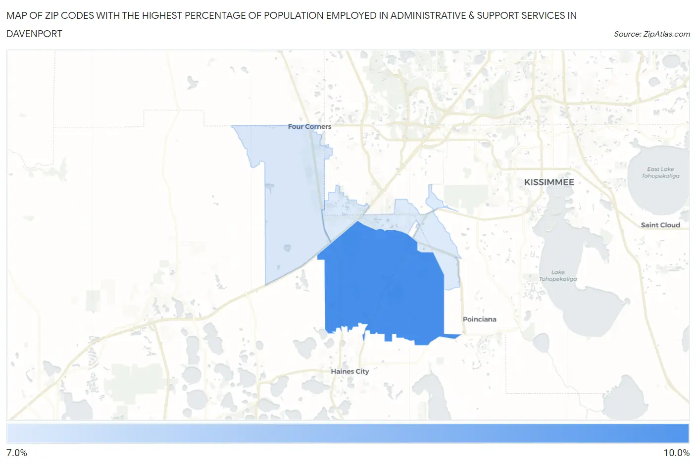 Zip Codes with the Highest Percentage of Population Employed in Administrative & Support Services in Davenport Map