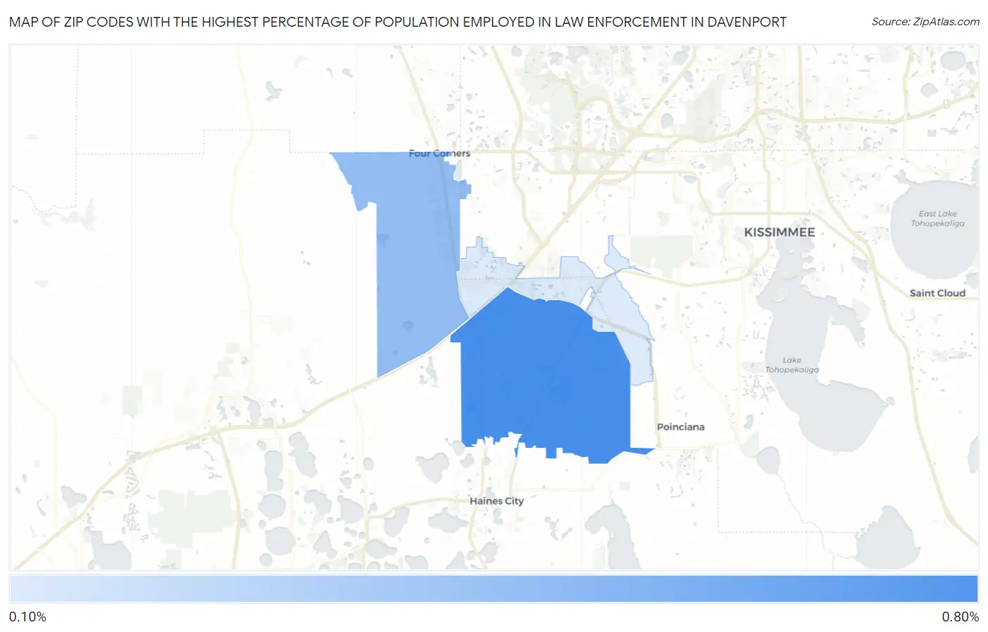 Zip Codes with the Highest Percentage of Population Employed in Law Enforcement in Davenport Map