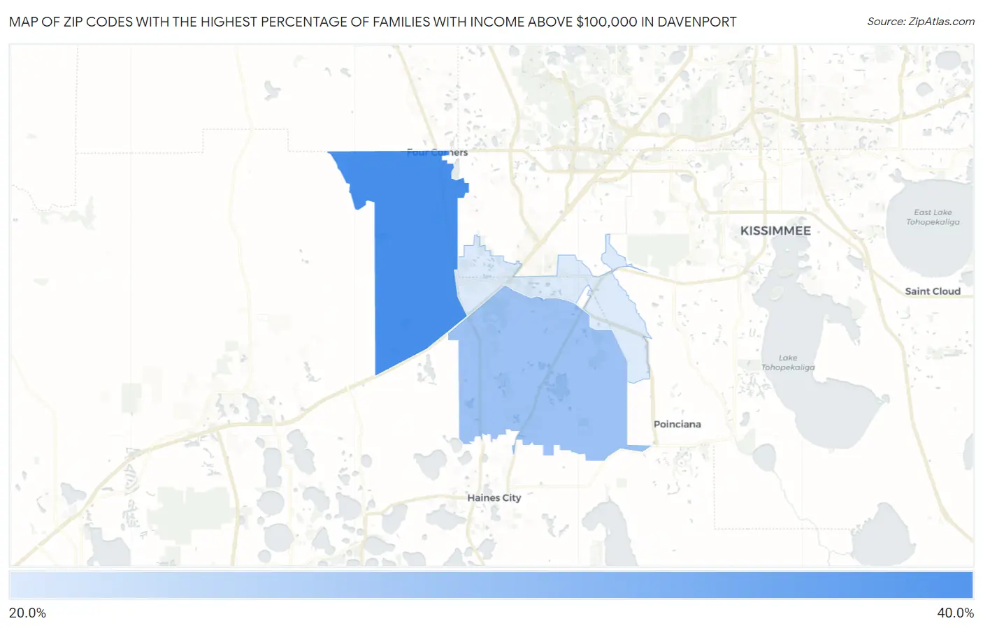 Zip Codes with the Highest Percentage of Families with Income Above $100,000 in Davenport Map