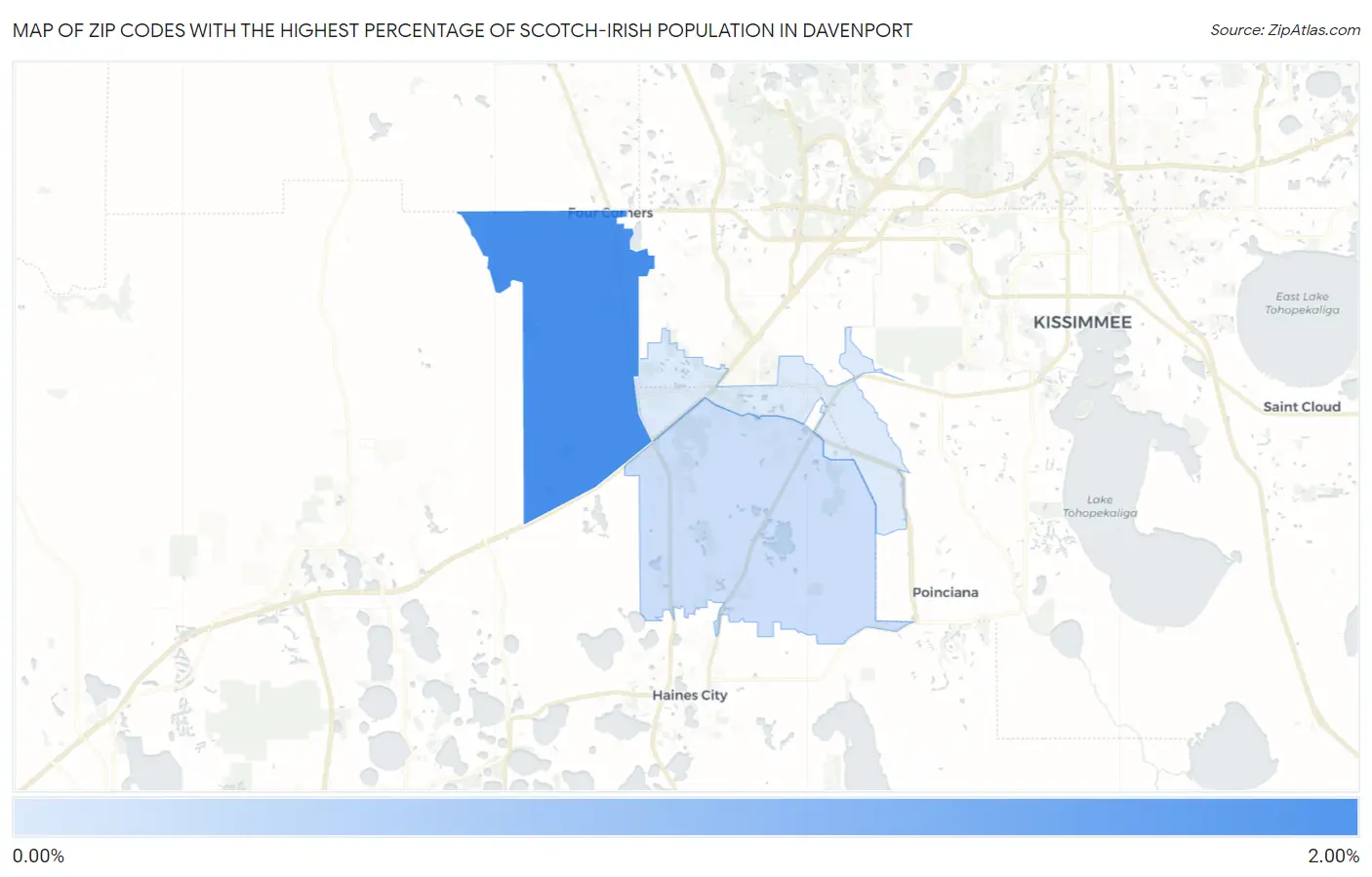 Zip Codes with the Highest Percentage of Scotch-Irish Population in Davenport Map