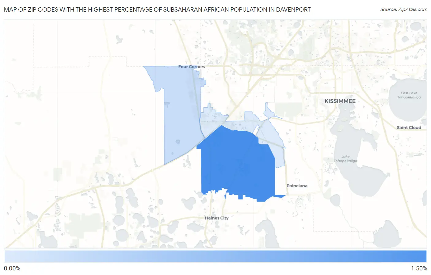 Zip Codes with the Highest Percentage of Subsaharan African Population in Davenport Map