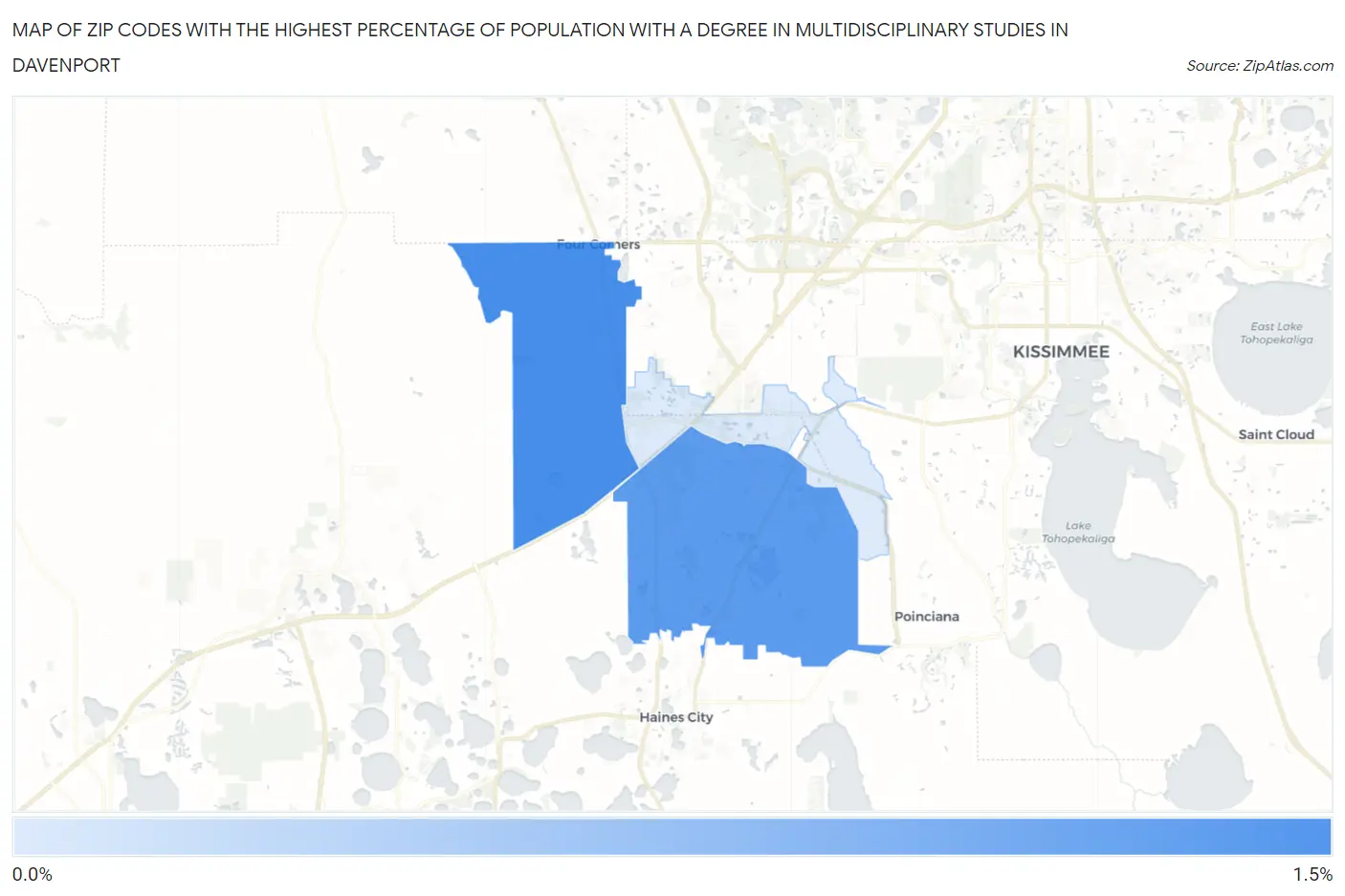 Zip Codes with the Highest Percentage of Population with a Degree in Multidisciplinary Studies in Davenport Map