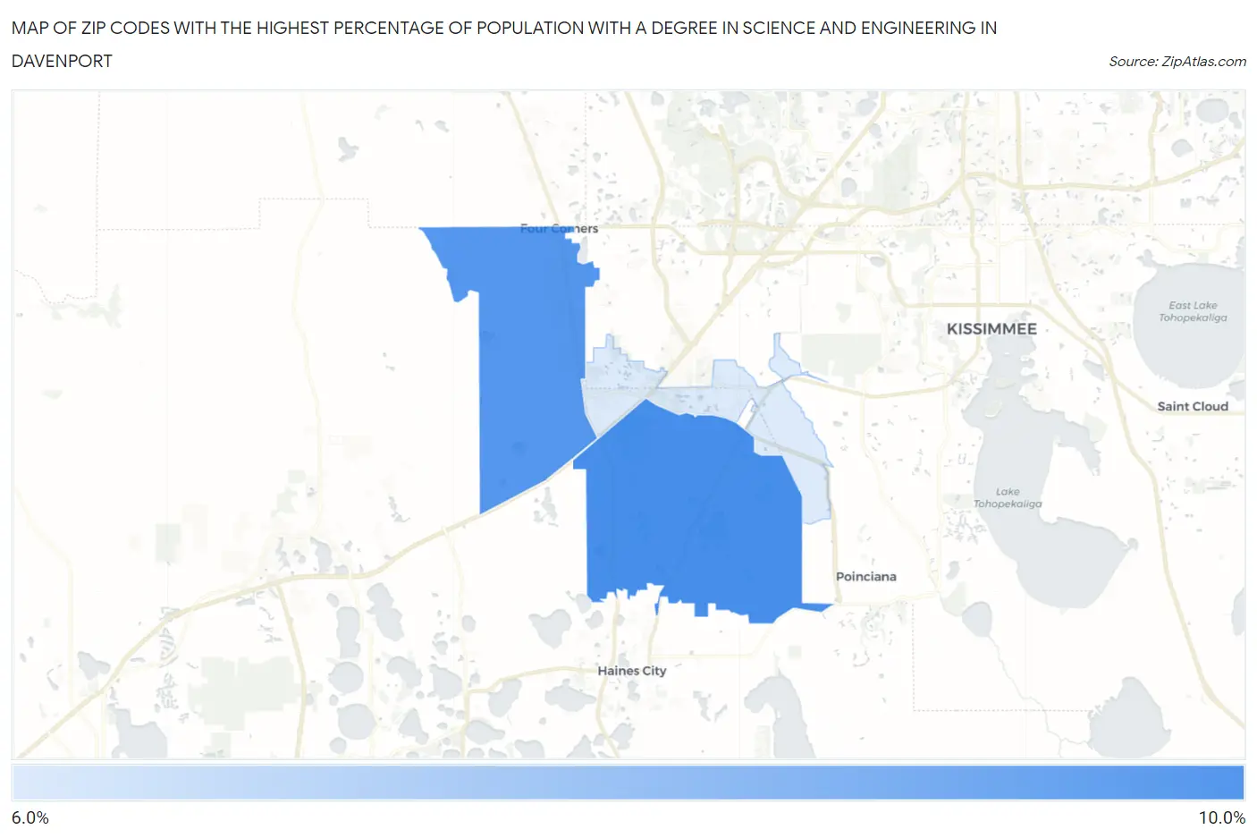 Zip Codes with the Highest Percentage of Population with a Degree in Science and Engineering in Davenport Map