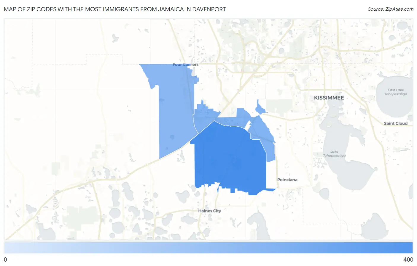 Zip Codes with the Most Immigrants from Jamaica in Davenport Map