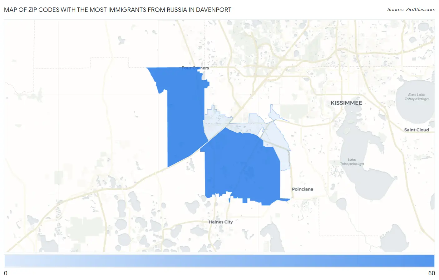 Zip Codes with the Most Immigrants from Russia in Davenport Map