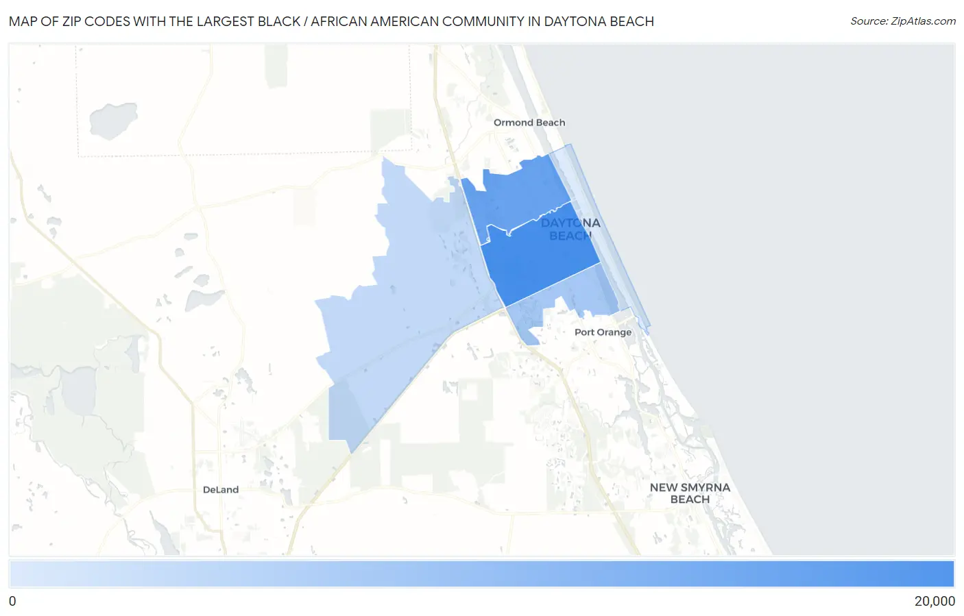 Zip Codes with the Largest Black / African American Community in Daytona Beach Map