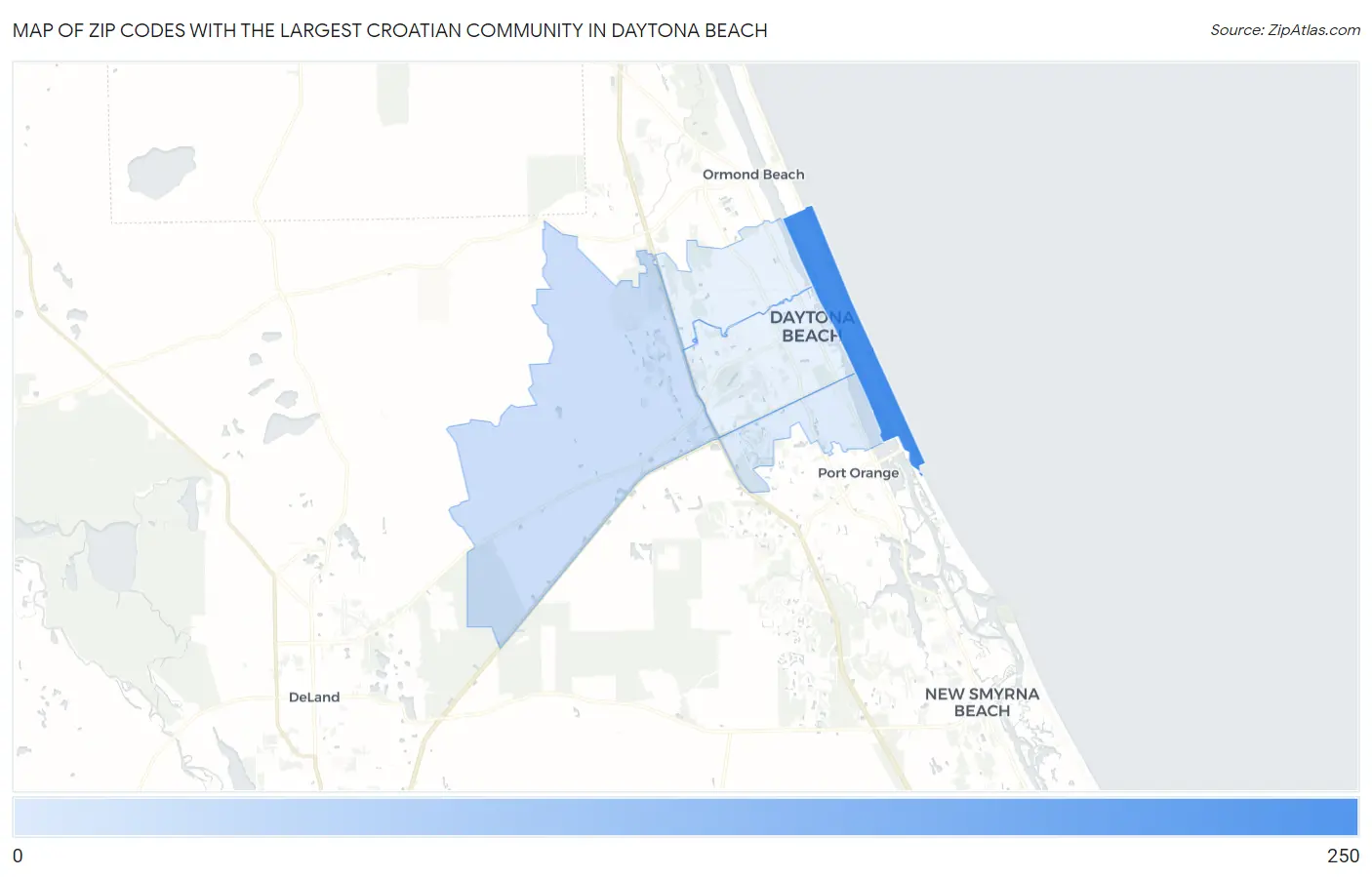Zip Codes with the Largest Croatian Community in Daytona Beach Map