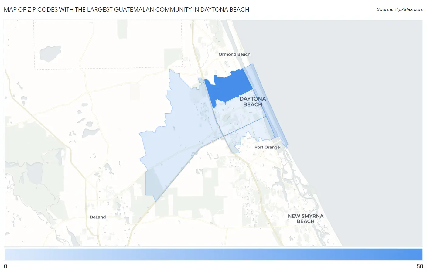 Zip Codes with the Largest Guatemalan Community in Daytona Beach Map