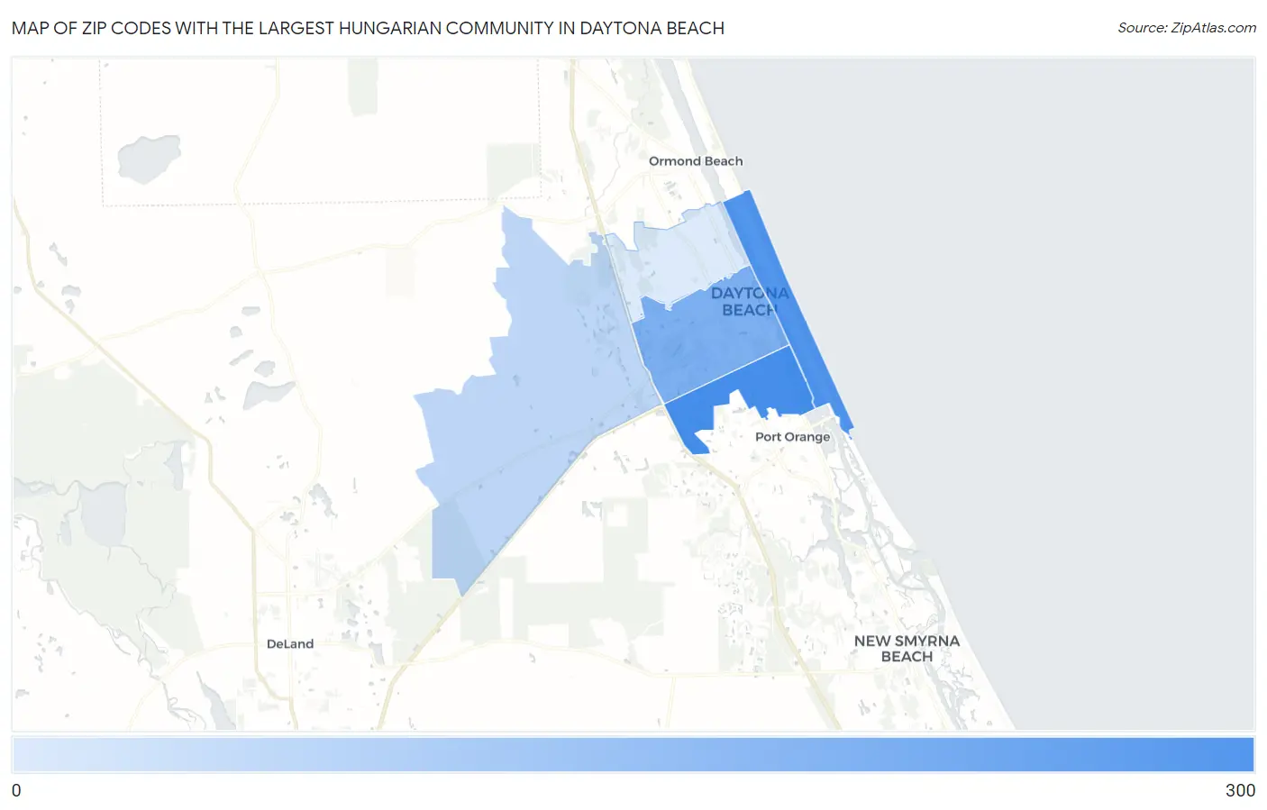 Zip Codes with the Largest Hungarian Community in Daytona Beach Map