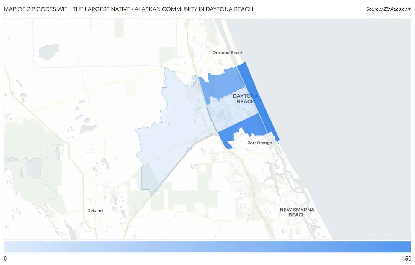 Zip Codes with the Largest Native / Alaskan Community in Daytona Beach Map