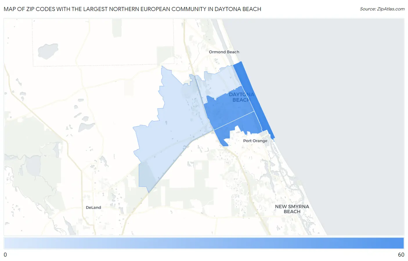 Zip Codes with the Largest Northern European Community in Daytona Beach Map