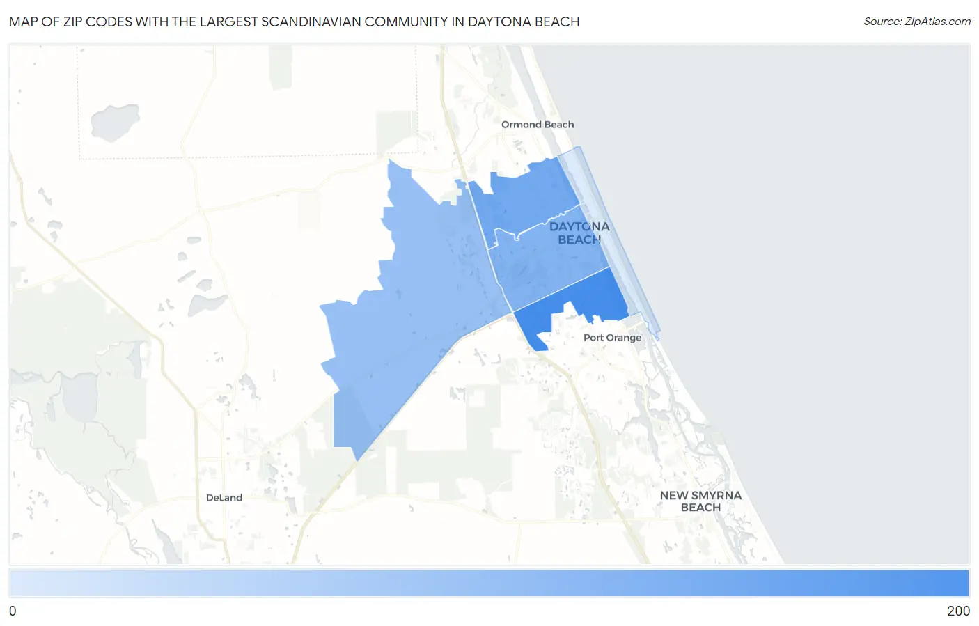 Zip Codes with the Largest Scandinavian Community in Daytona Beach Map