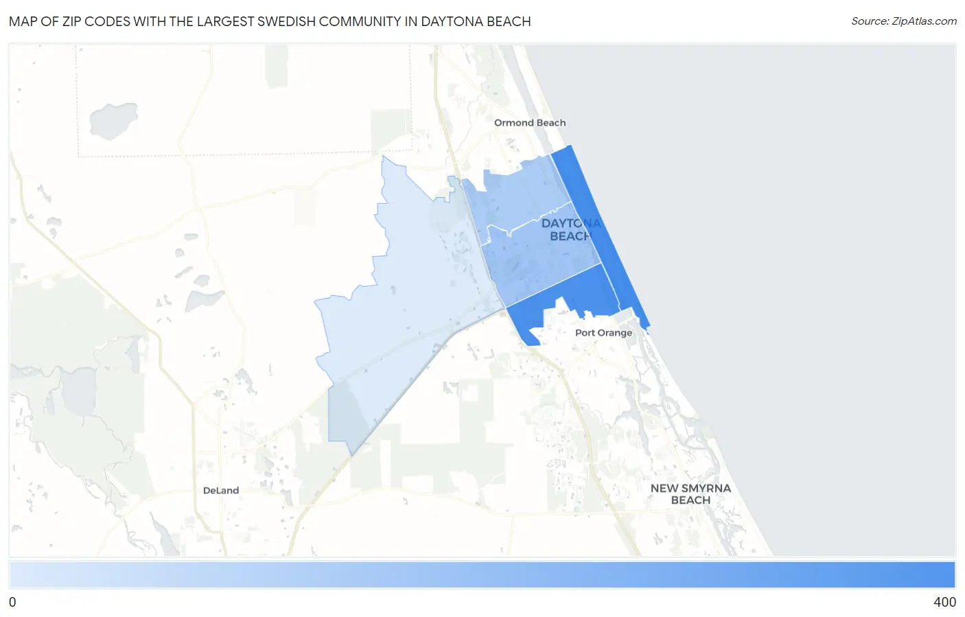 Zip Codes with the Largest Swedish Community in Daytona Beach Map