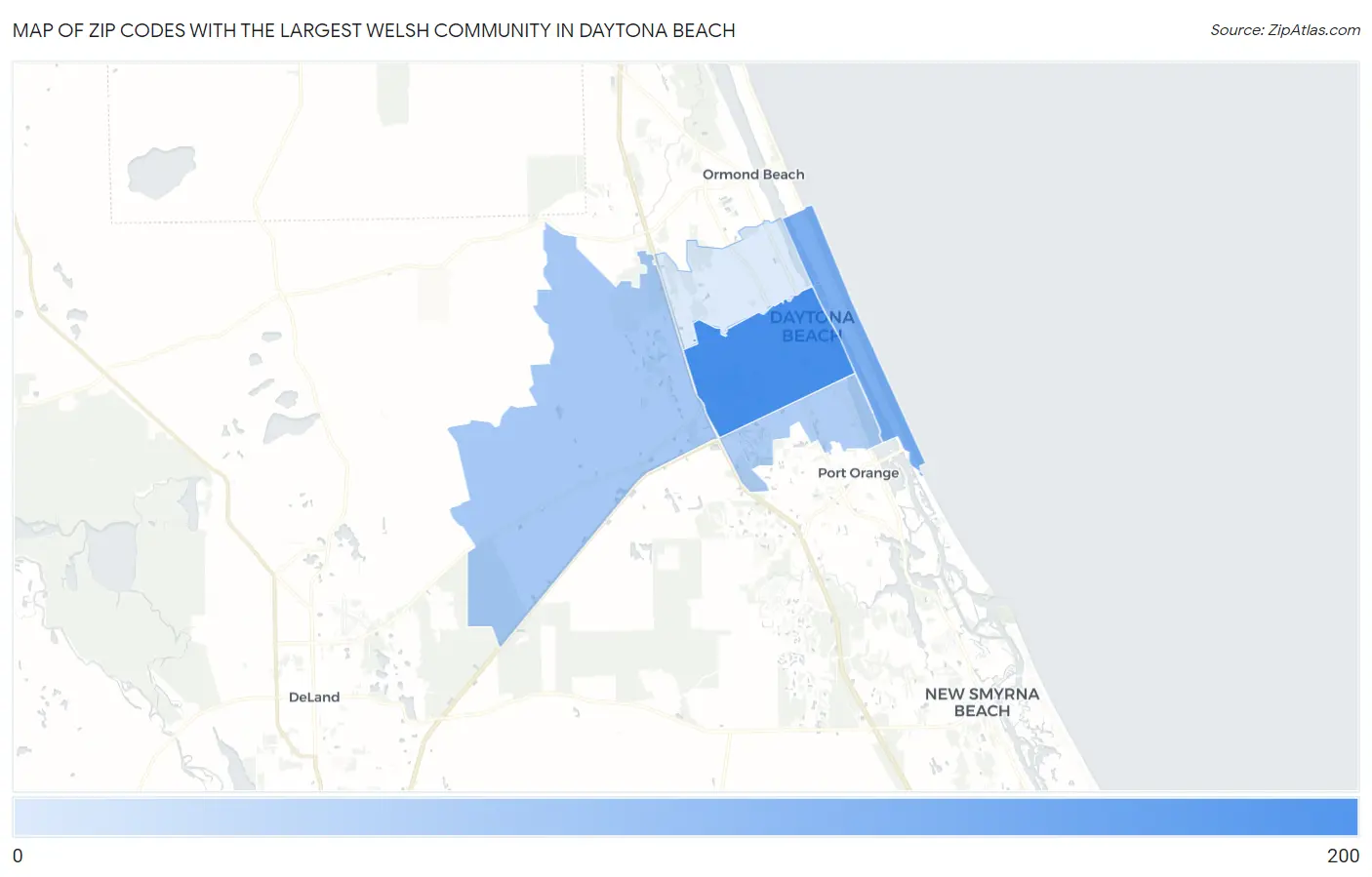 Zip Codes with the Largest Welsh Community in Daytona Beach Map