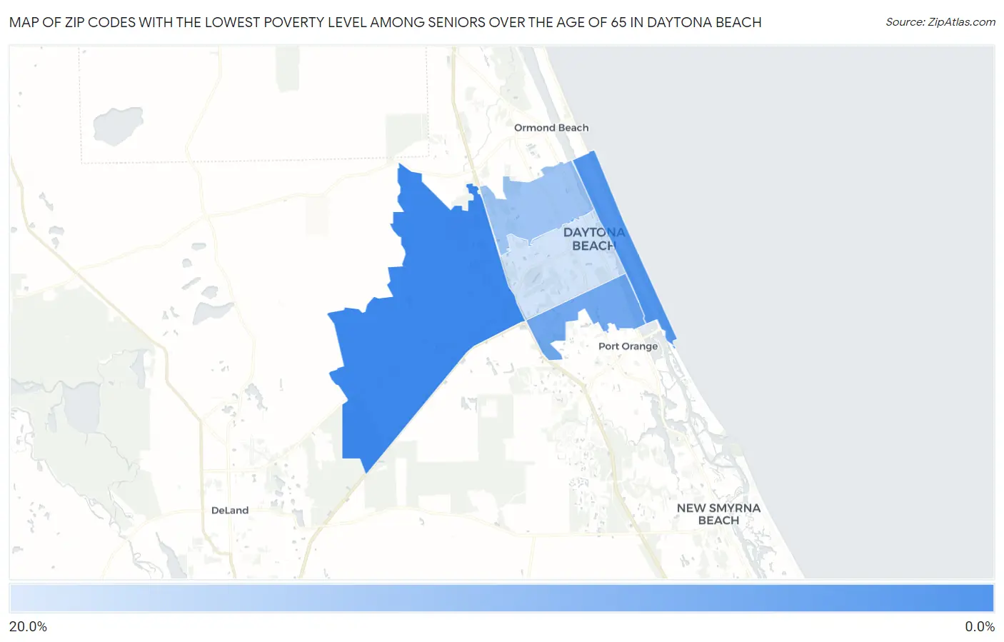 Zip Codes with the Lowest Poverty Level Among Seniors Over the Age of 65 in Daytona Beach Map