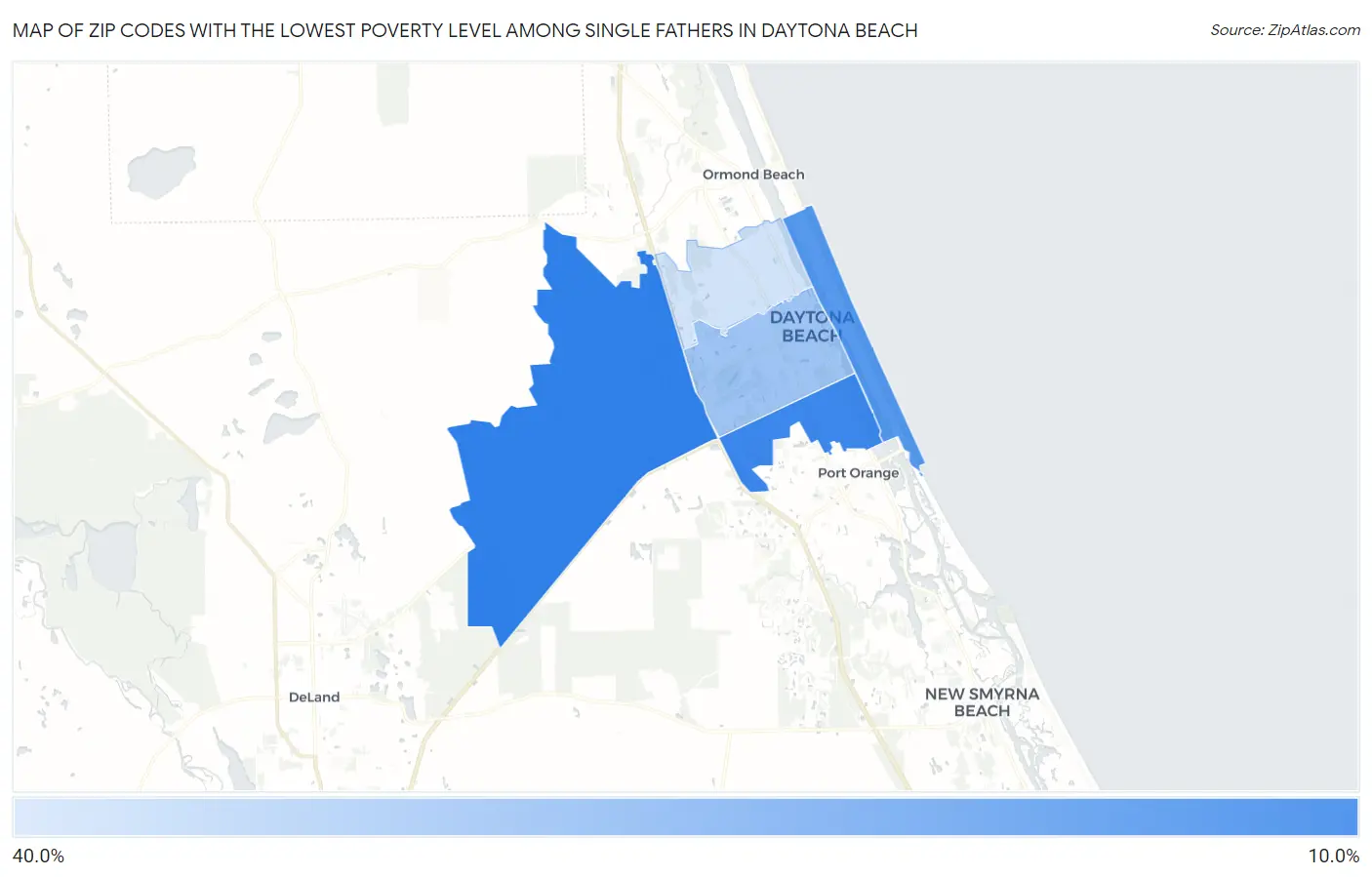 Zip Codes with the Lowest Poverty Level Among Single Fathers in Daytona Beach Map