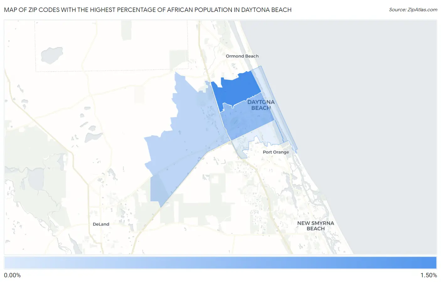 Zip Codes with the Highest Percentage of African Population in Daytona Beach Map