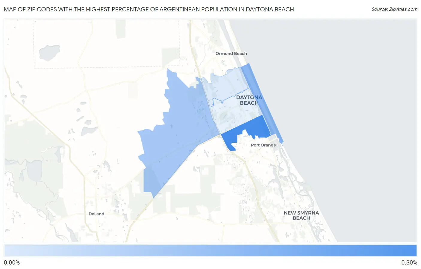 Zip Codes with the Highest Percentage of Argentinean Population in Daytona Beach Map