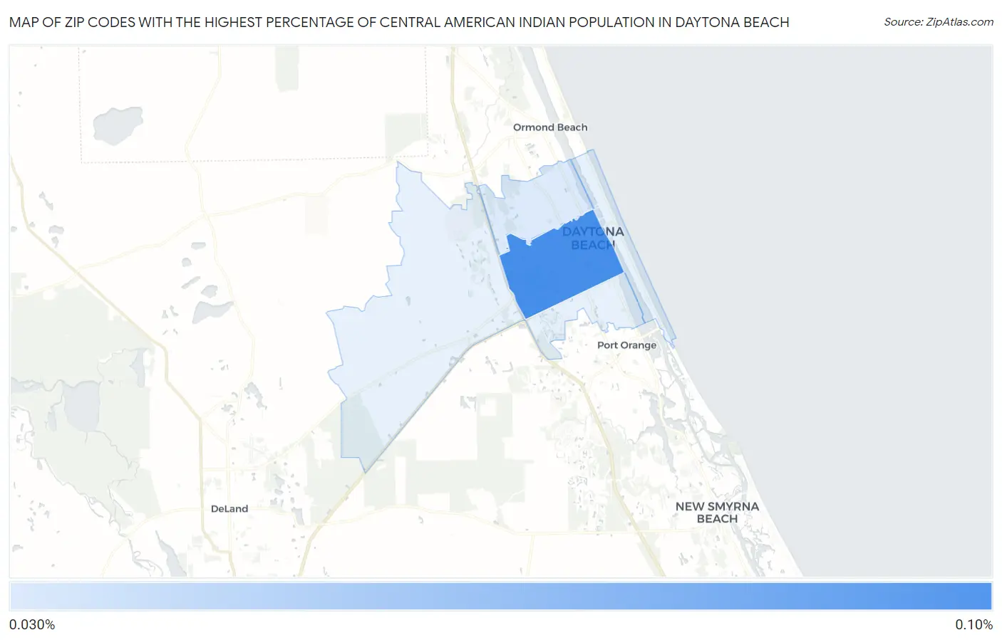 Zip Codes with the Highest Percentage of Central American Indian Population in Daytona Beach Map