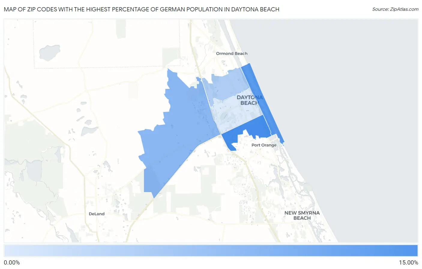 Zip Codes with the Highest Percentage of German Population in Daytona Beach Map