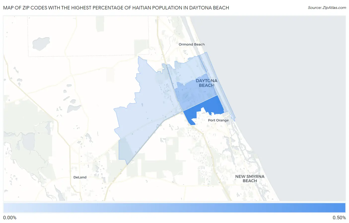 Zip Codes with the Highest Percentage of Haitian Population in Daytona Beach Map
