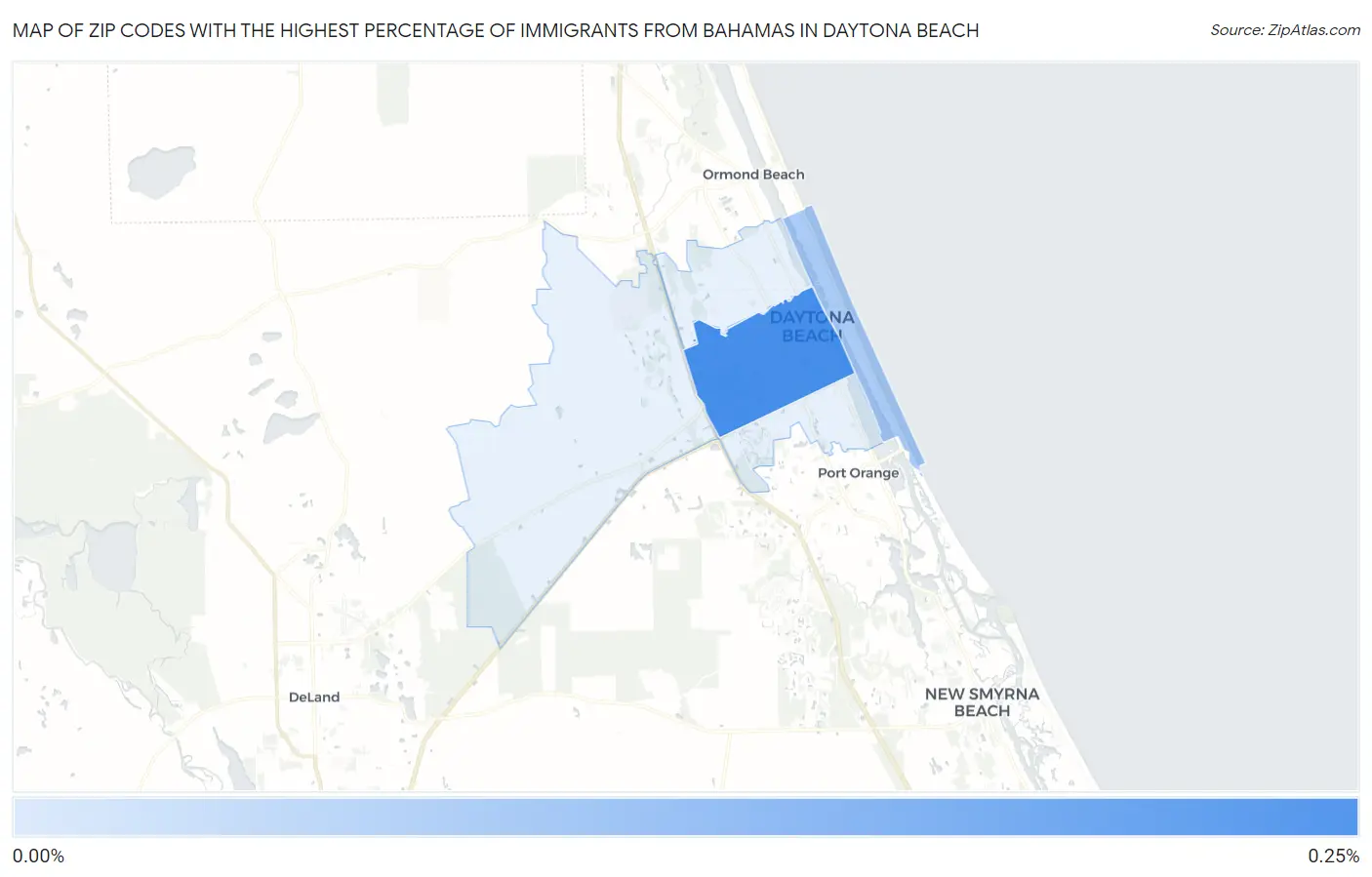 Zip Codes with the Highest Percentage of Immigrants from Bahamas in Daytona Beach Map