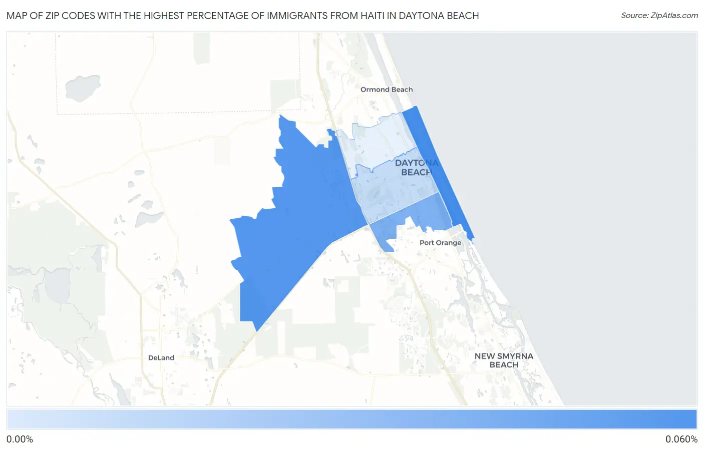 Zip Codes with the Highest Percentage of Immigrants from Haiti in Daytona Beach Map