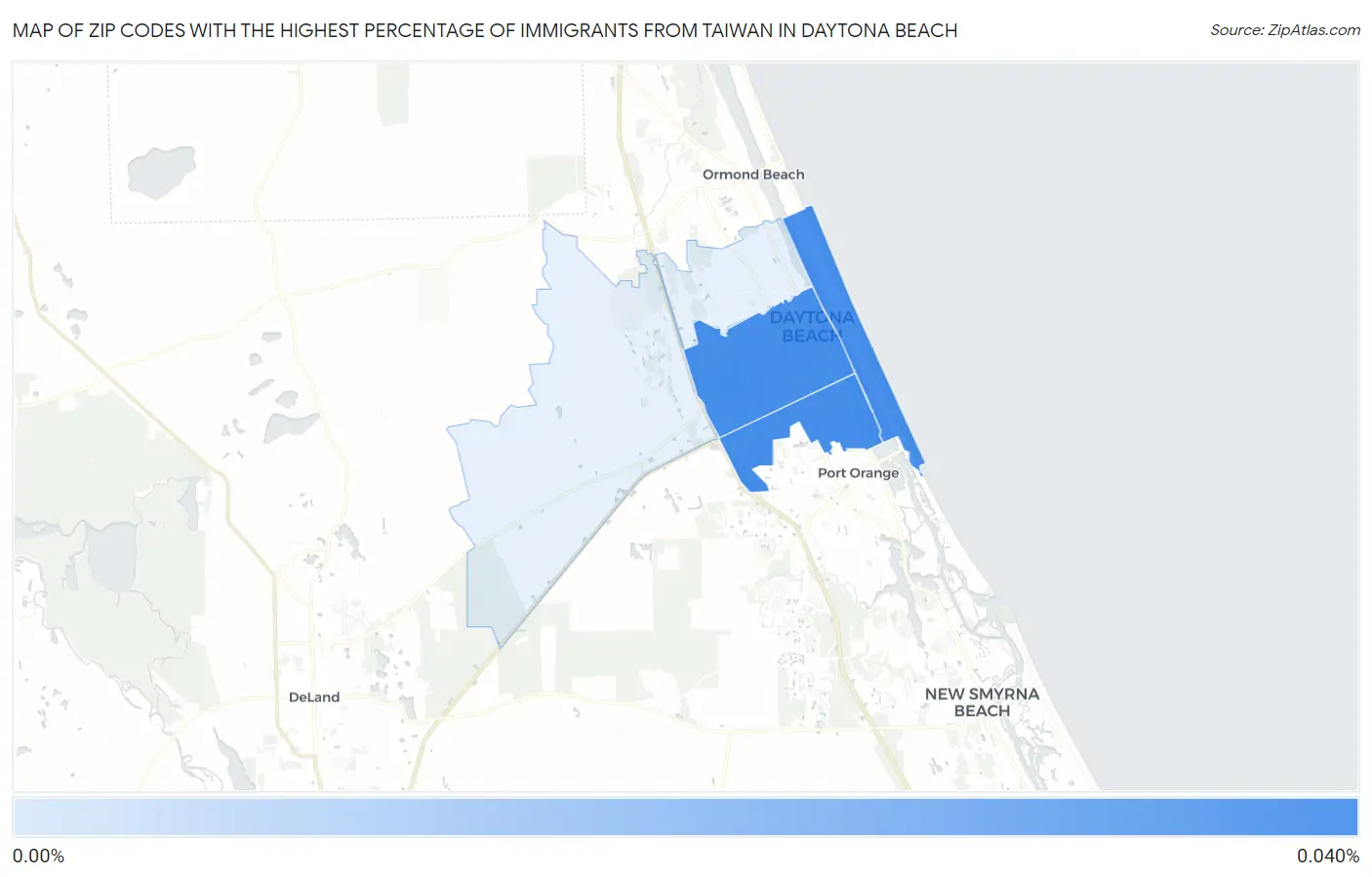 Zip Codes with the Highest Percentage of Immigrants from Taiwan in Daytona Beach Map