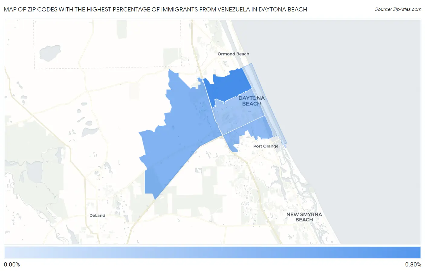 Zip Codes with the Highest Percentage of Immigrants from Venezuela in Daytona Beach Map
