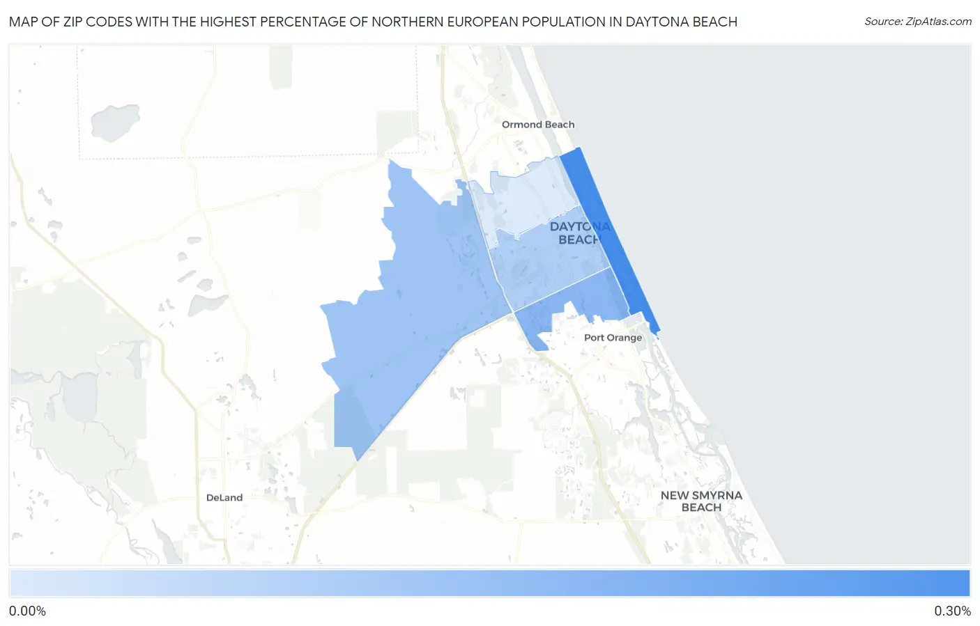 Zip Codes with the Highest Percentage of Northern European Population in Daytona Beach Map