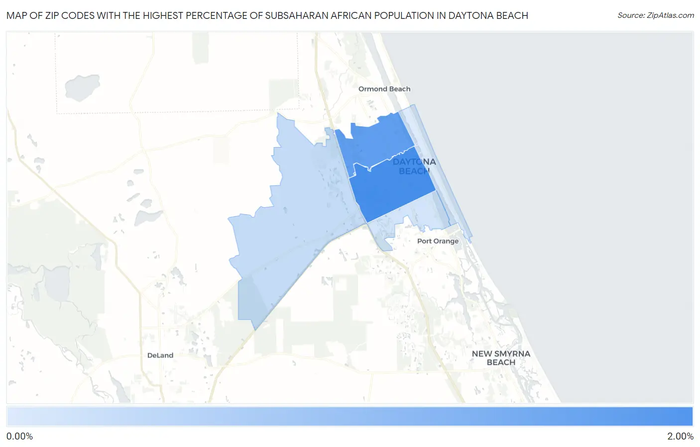 Zip Codes with the Highest Percentage of Subsaharan African Population in Daytona Beach Map