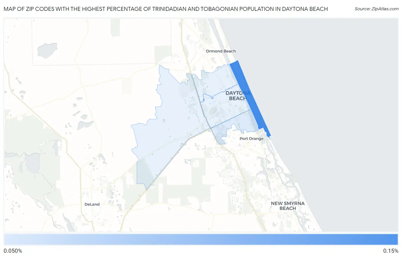 Zip Codes with the Highest Percentage of Trinidadian and Tobagonian Population in Daytona Beach Map