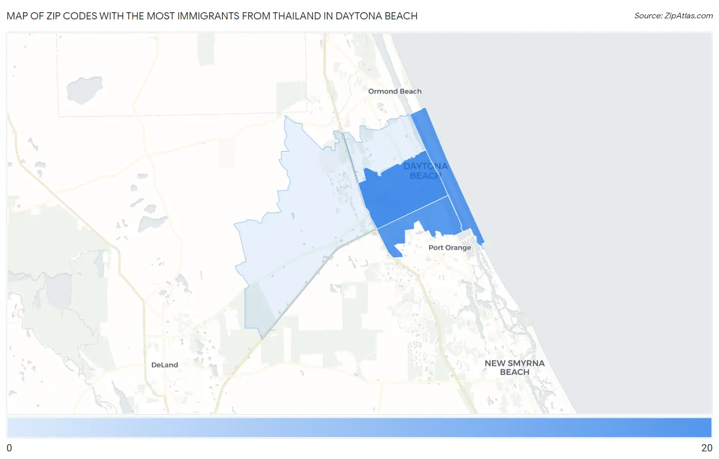 Zip Codes with the Most Immigrants from Thailand in Daytona Beach Map