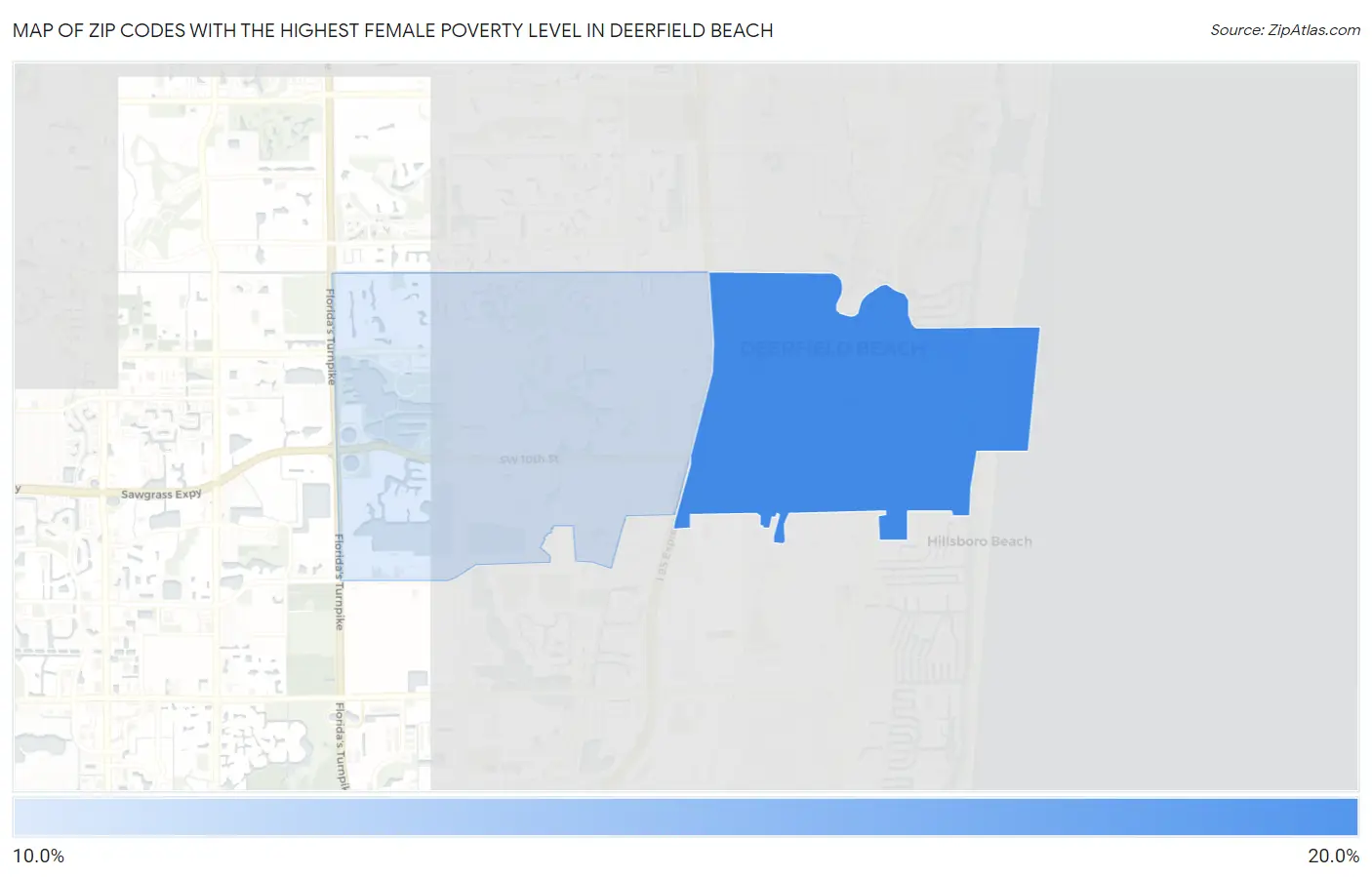 Zip Codes with the Highest Female Poverty Level in Deerfield Beach Map