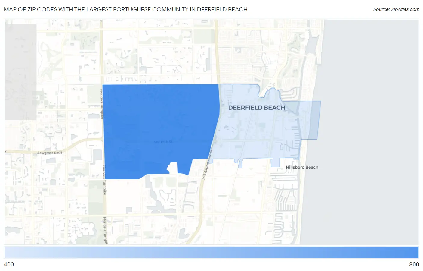 Zip Codes with the Largest Portuguese Community in Deerfield Beach Map