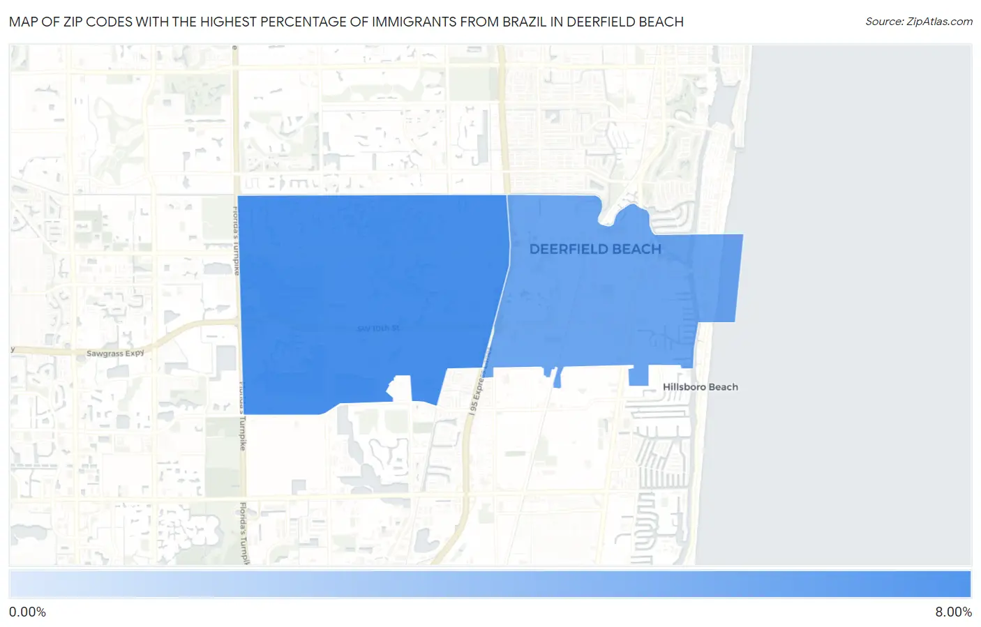 Zip Codes with the Highest Percentage of Immigrants from Brazil in Deerfield Beach Map